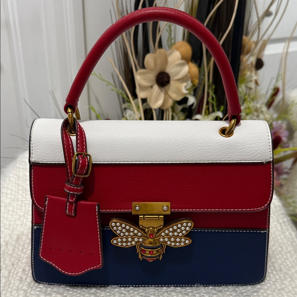 Elegant Red, White, and Blue Handbag